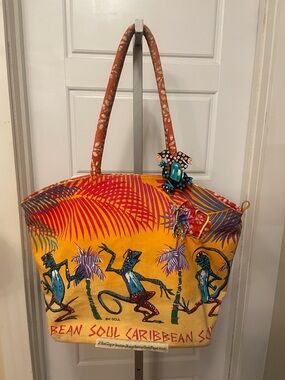 Caribbean Yellow Printed Tropical Tote